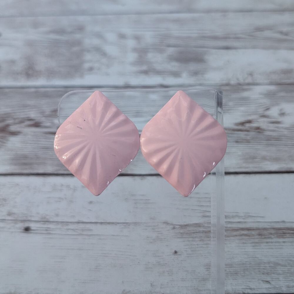 Vintage Clip On Earrings Extra Large Retro Baby Pink Statement Earrings 1.5"